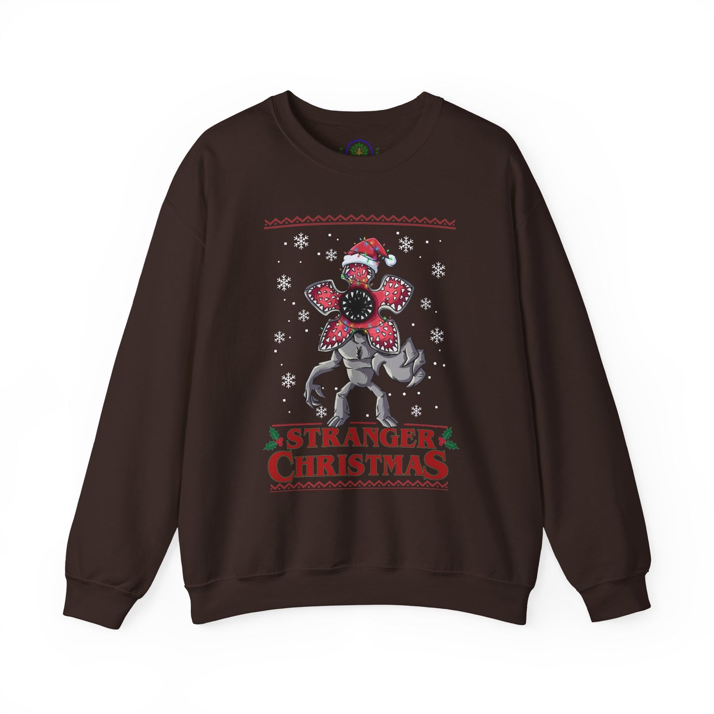 Stranger Christmas Crewneck Sweatshirt — Retro Holiday Stranger Things Demogorgon Design, Ugly Sweater