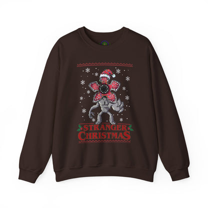 Stranger Christmas Crewneck Sweatshirt — Retro Holiday Stranger Things Demogorgon Design, Ugly Sweater