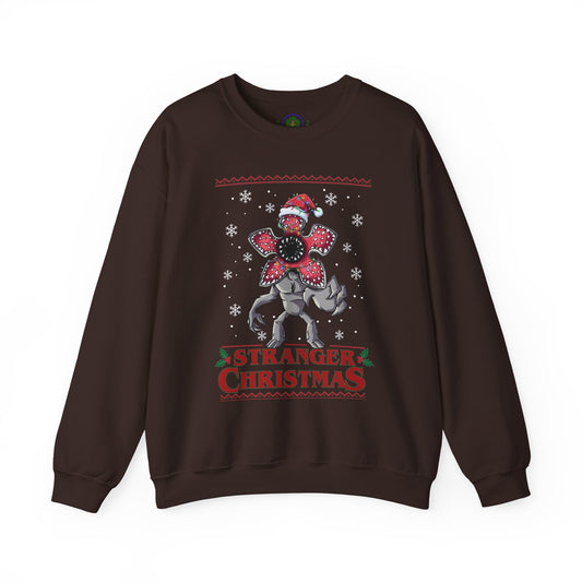 Stranger Christmas Crewneck Sweatshirt — Retro Holiday Stranger Things Demogorgon Design, Ugly Sweater