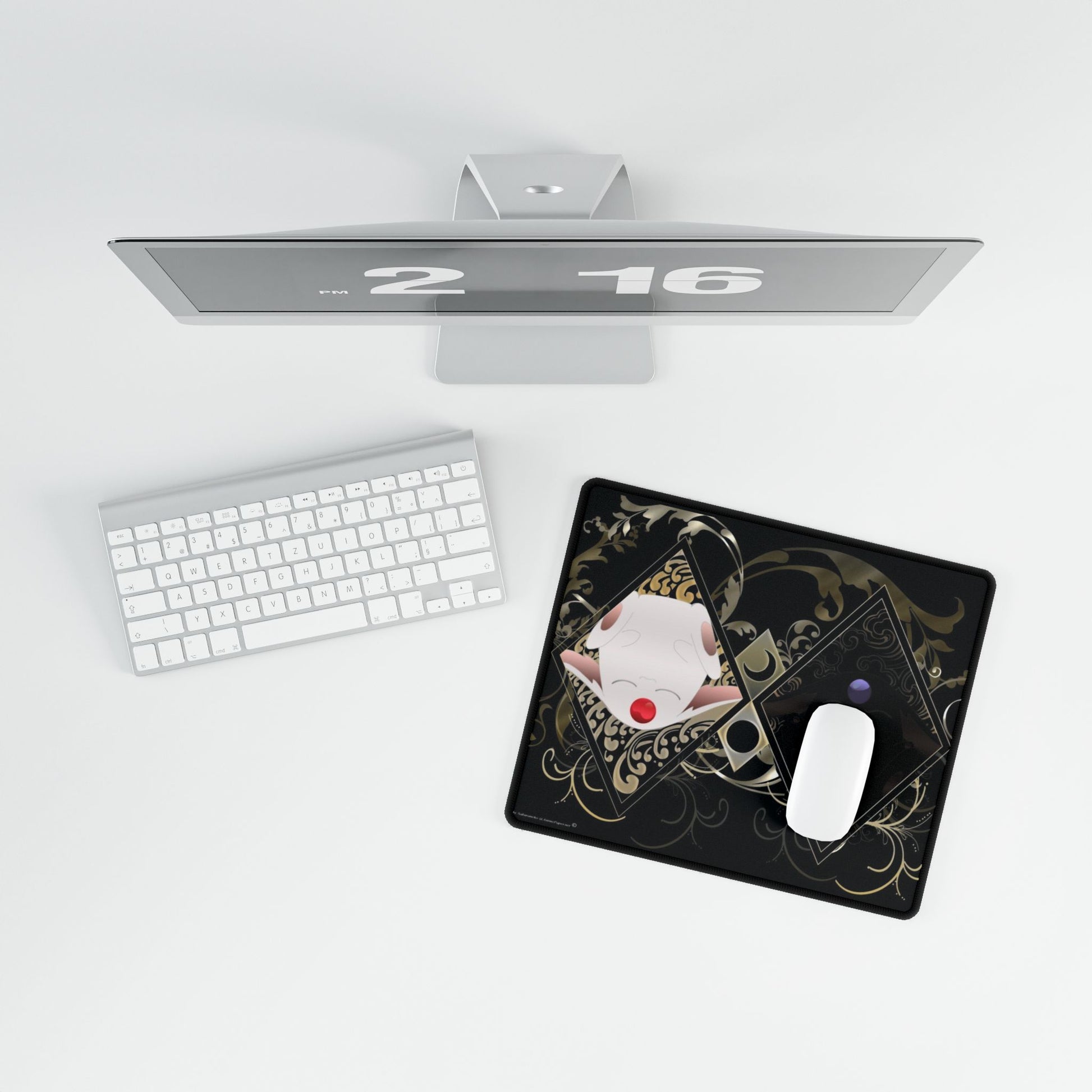 Anime-inspired Tsubasa Chronicle desk mat featuring Mokonas, Soel, and Larg designs, ideal for home decor and gaming setups.