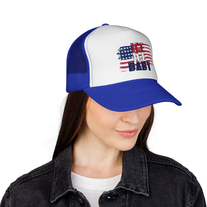 Patriotic Hat, Unisex Trucker Cap, Ice Ice Baby American Flag, America First, Red White and Blue, USA - Secondhand Readers
