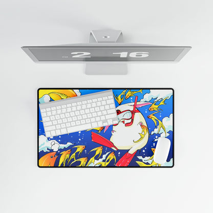 Anime-inspired Tsubasa Chronicle desk mat featuring Mokona Soel design, white home decor playmat for gaming and office use.