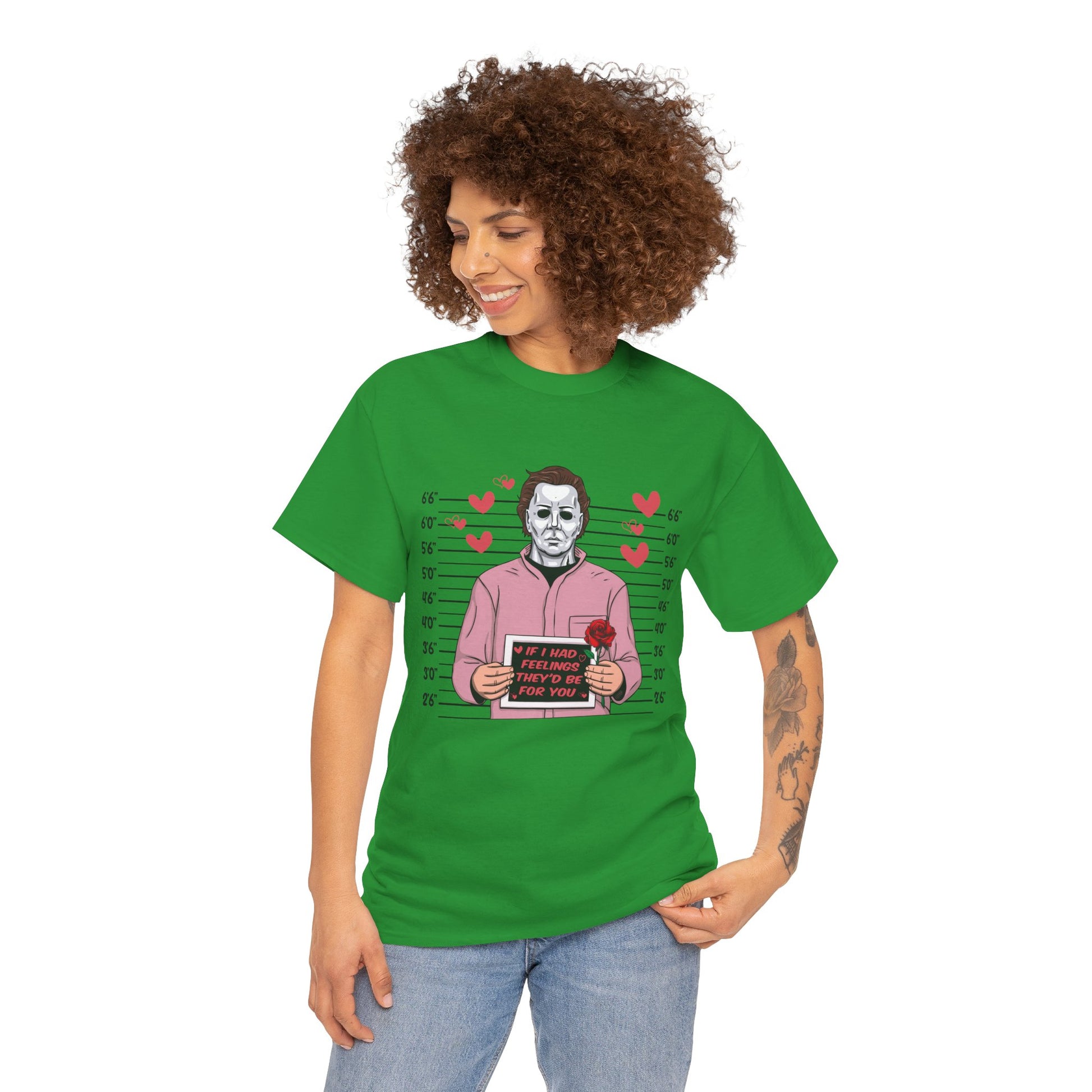Michael Myers Mugshot T-Shirt — "If I Had Feelings They'd Be For You" Cute Horror Valentine Tee - Secondhand Readers
