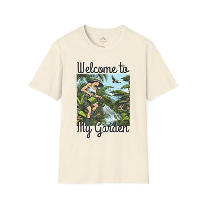 Welcome to My Garden Unisex T-Shirt - Funny Woman Watering Jungle Tee, Plant