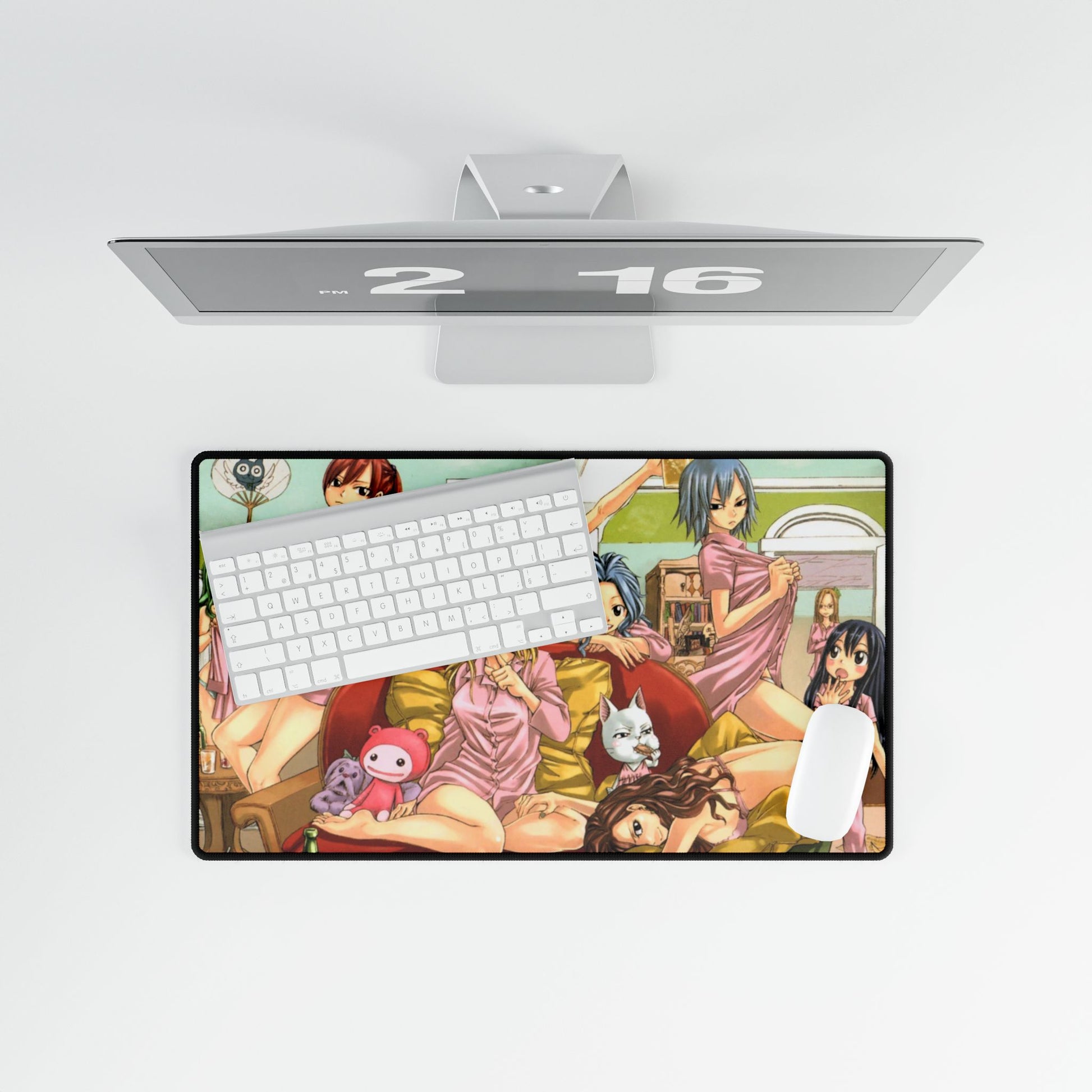 Anime-inspired Fairy Tail desk mat featuring Fairy Hills girls, perfect for home decor and TCG or MTG gaming setups.