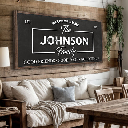 Welcome Home wall sign on canvas by Tailored Canvases, featuring elegant lettering and a cozy, welcoming design.