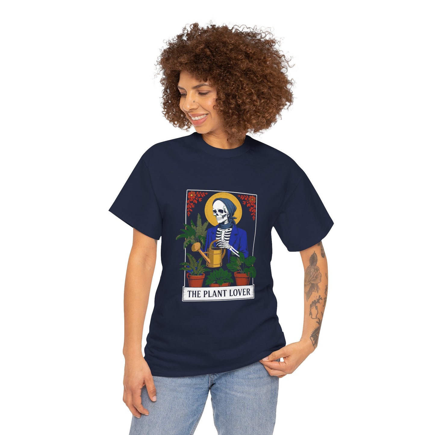 Plant lover T-shirt featuring a tarot card design, perfect for plant enthusiasts and fans of humorous, creative fashion.