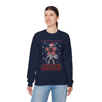 Stranger Christmas Crewneck Sweatshirt — Retro Holiday Stranger Things Demogorgon Design, Ugly Sweater
