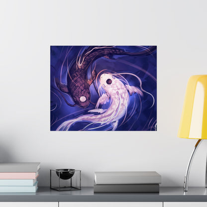 Yin Yang Koi Fish Matte Horizontal Poster | Avatar-Inspired Tui and La, Moon and Ocean Spirit