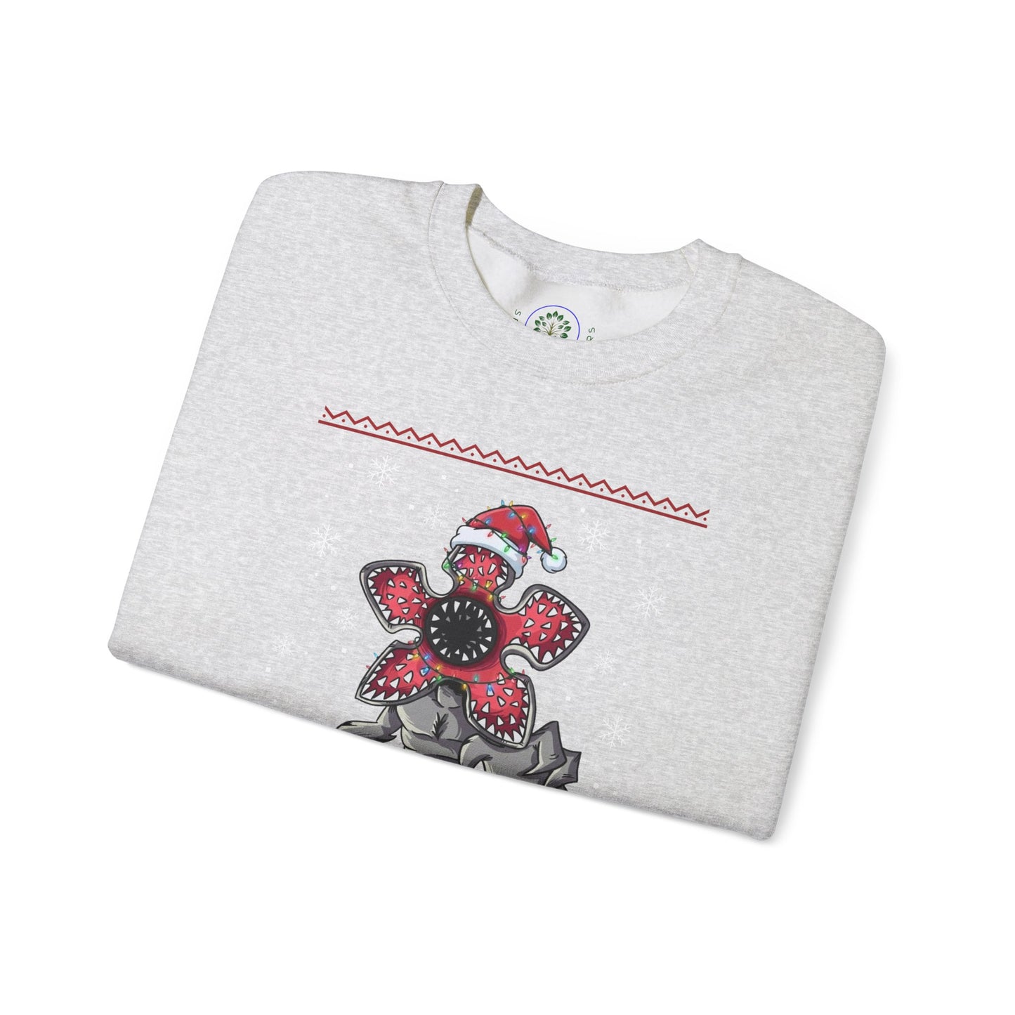 Stranger Christmas Crewneck Sweatshirt — Retro Holiday Stranger Things Demogorgon Design, Ugly Sweater