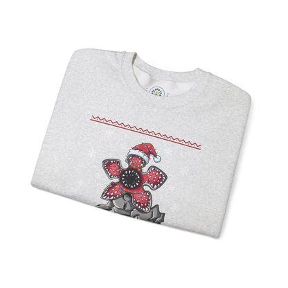 Stranger Christmas Crewneck Sweatshirt — Retro Holiday Stranger Things Demogorgon Design, Ugly Sweater