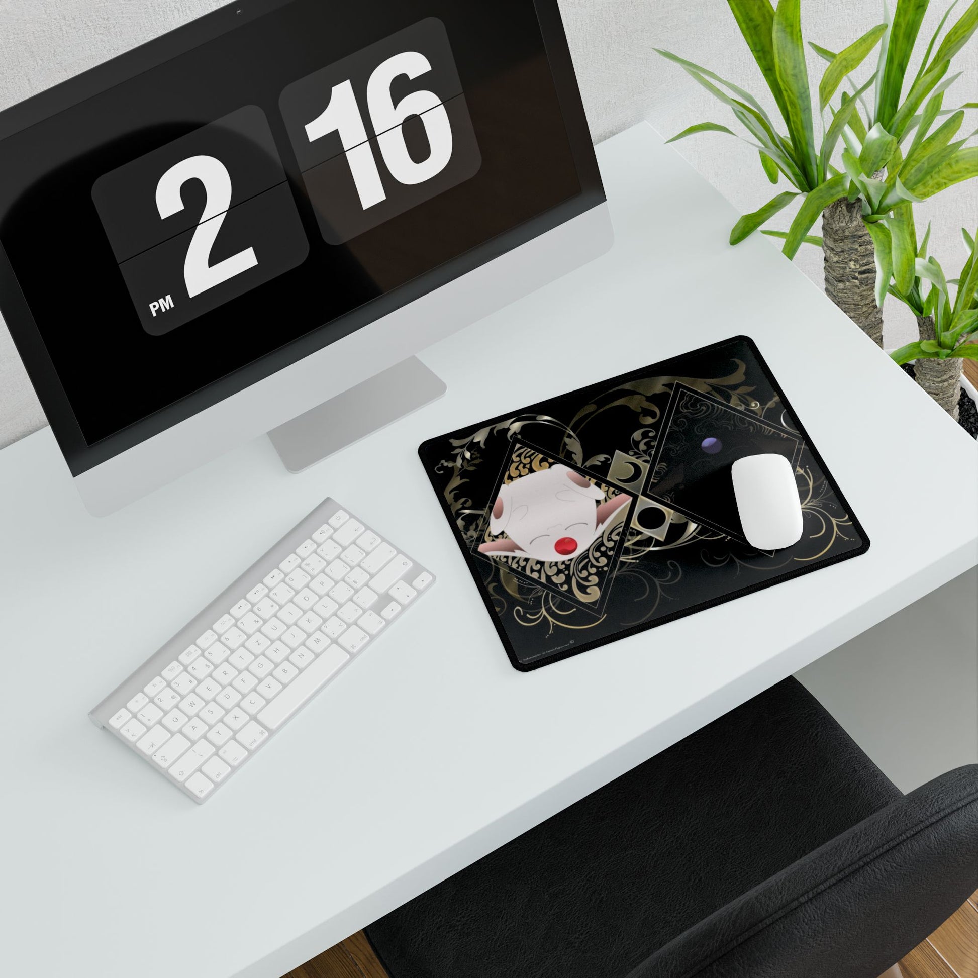 Anime-inspired Tsubasa Chronicle desk mat featuring Mokonas, Soel, and Larg characters, perfect for home decor and gaming setups.
