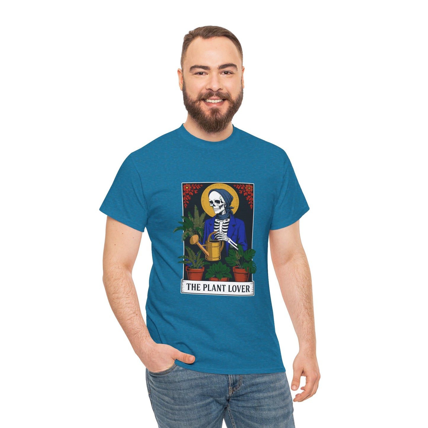 Plant lover T-shirt featuring a tarot card design for plant enthusiasts, made by Printify, casual and creative plant-themed apparel.
