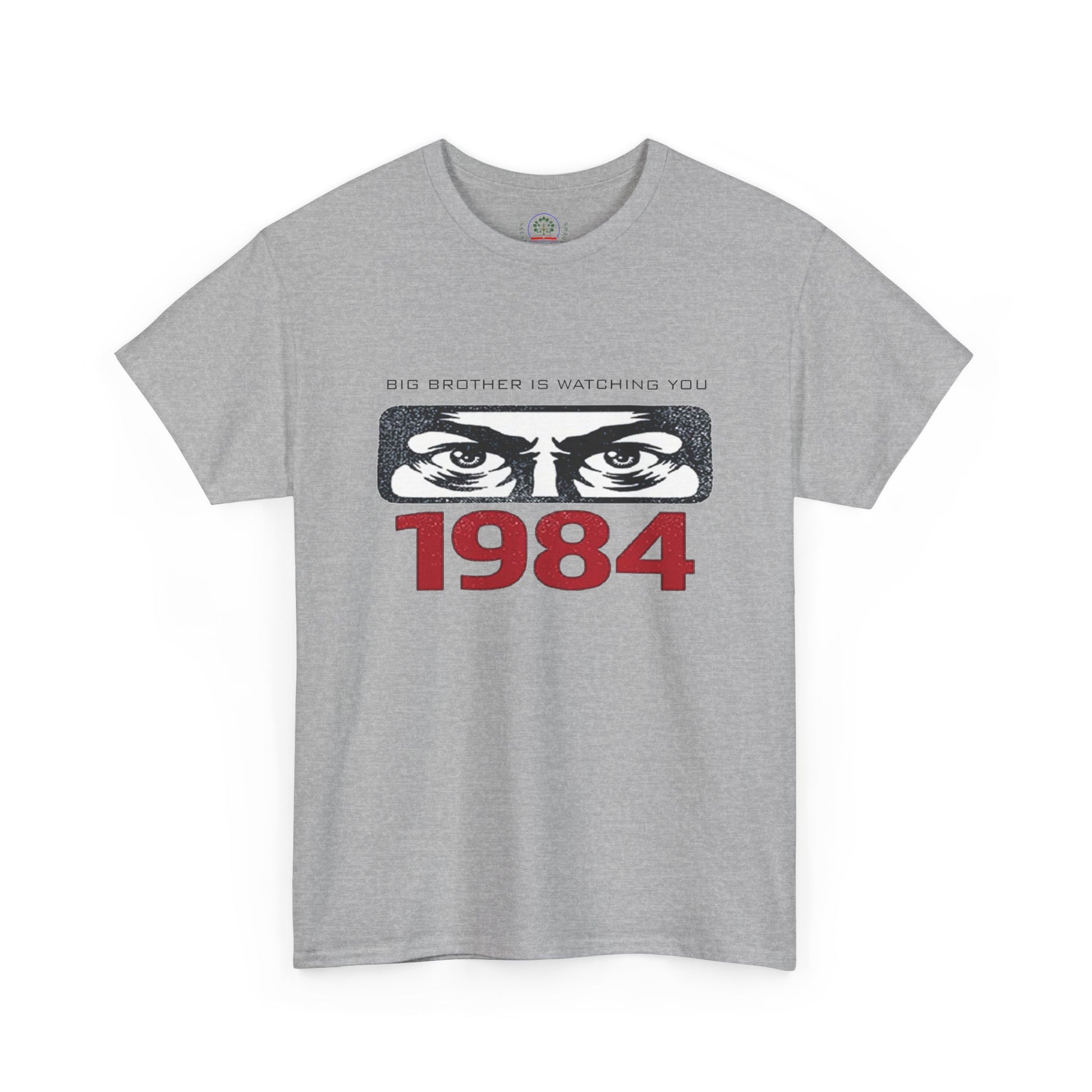 Black T-shirt featuring "Big Brother Is Watching You" slogan from George Orwell's 1984, with dystopian and political protest design.