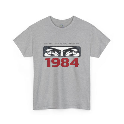 Black T-shirt featuring "Big Brother Is Watching You" slogan from George Orwell's 1984, with dystopian and political protest design.