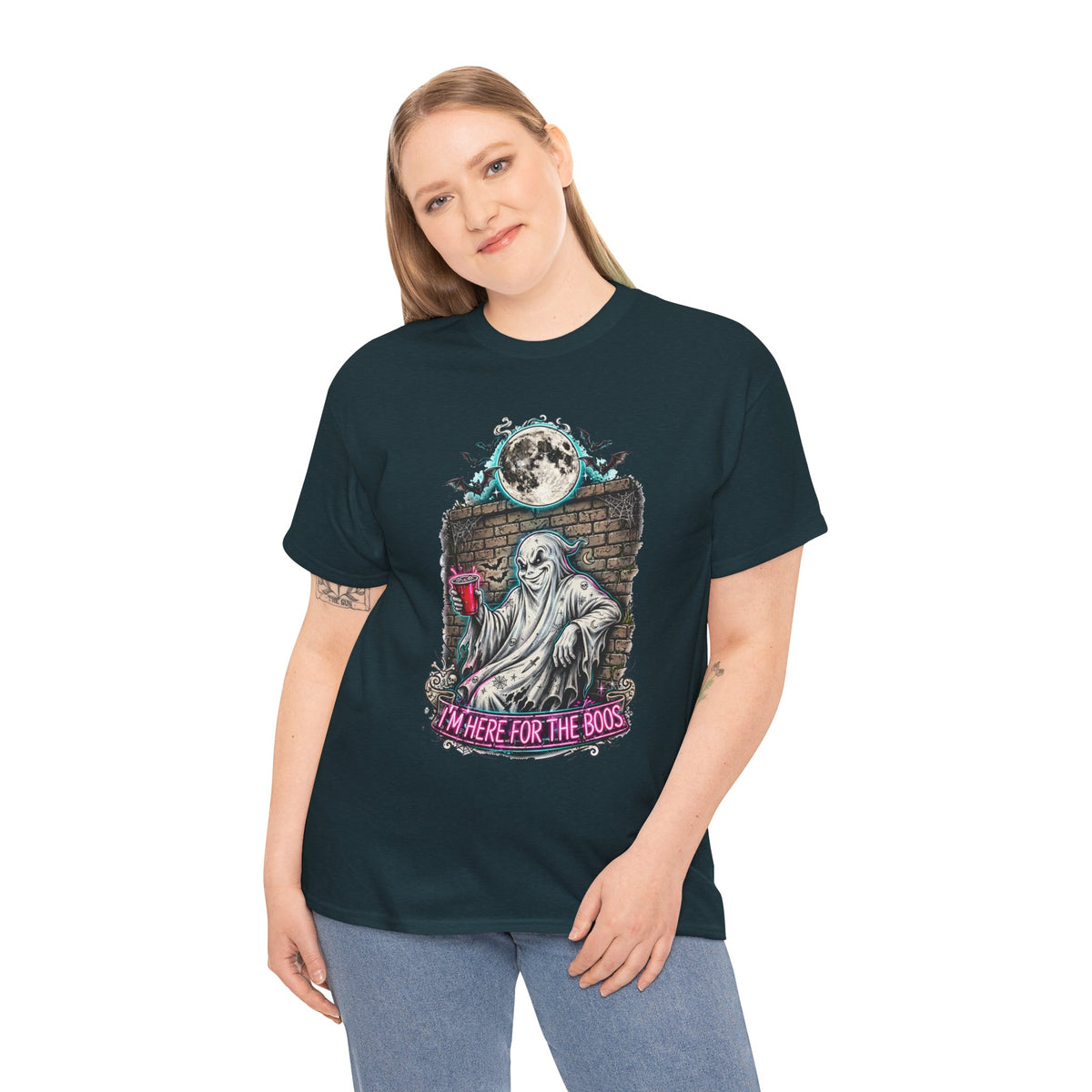 Funny Ghost Graphic Tee — "I'm Here for the Boos" Halloween T-Shirt