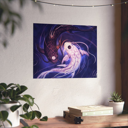 Yin Yang Koi Fish Matte Horizontal Poster | Avatar-Inspired Tui and La, Moon and Ocean Spirit