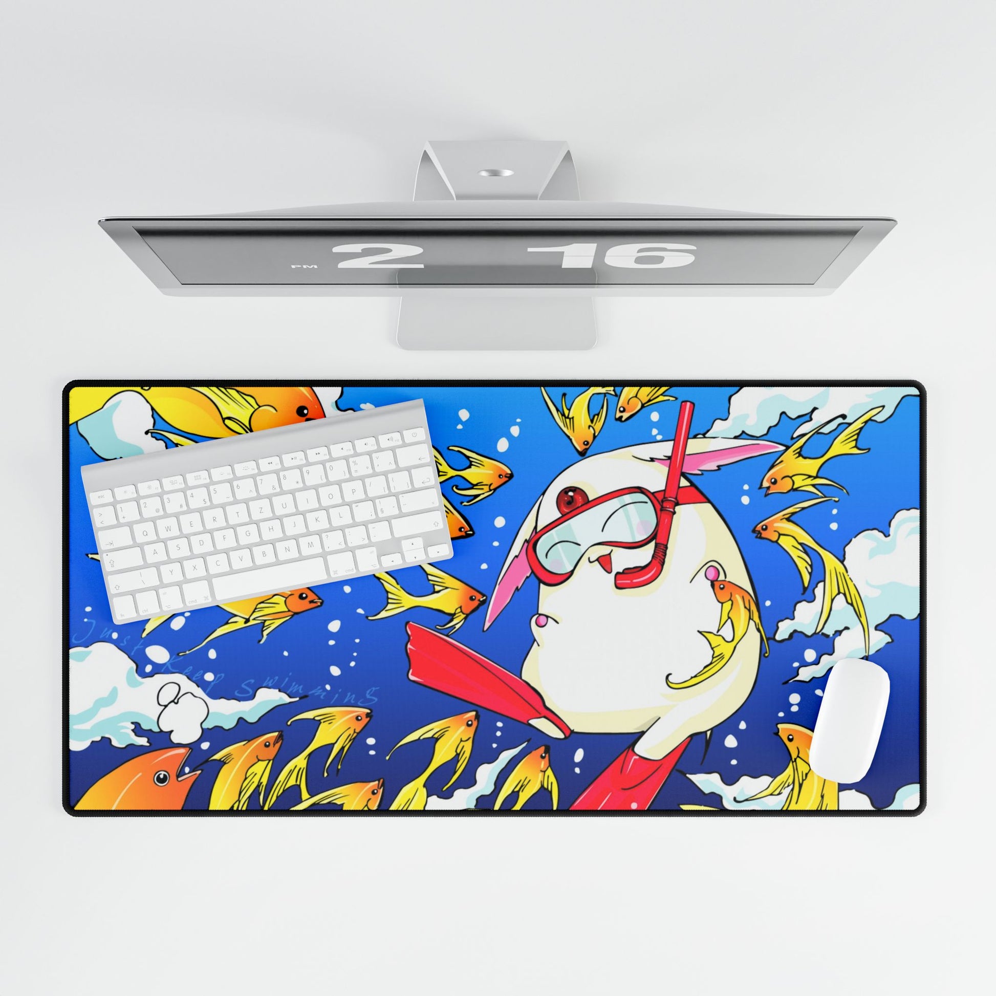 Anime-inspired Tsubasa Chronicle desk mat featuring Mokona Soel design, white home decor playmat for gaming and workspace.