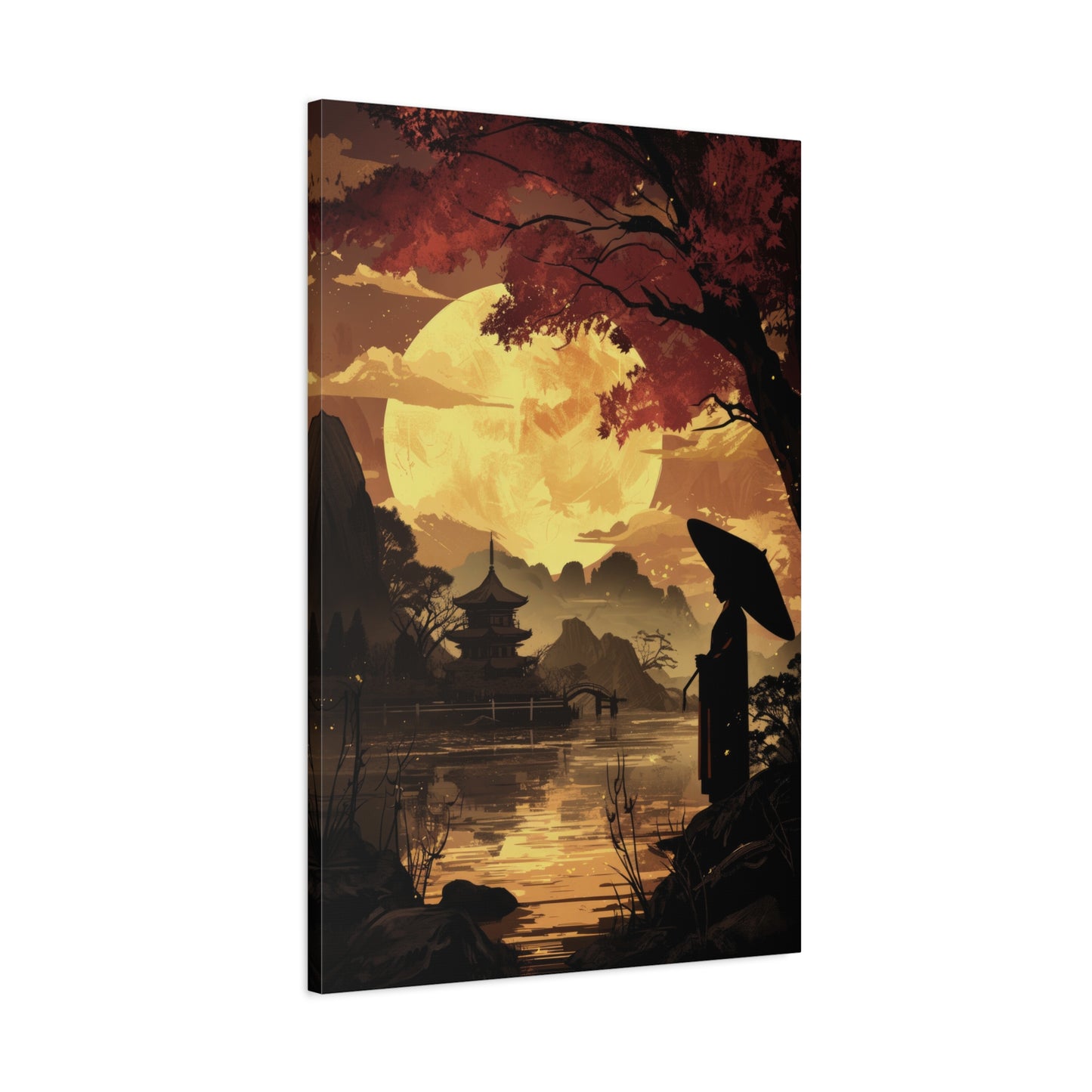 Canvas Print, Full Moon Medieval Japan Portrait, Home Decor