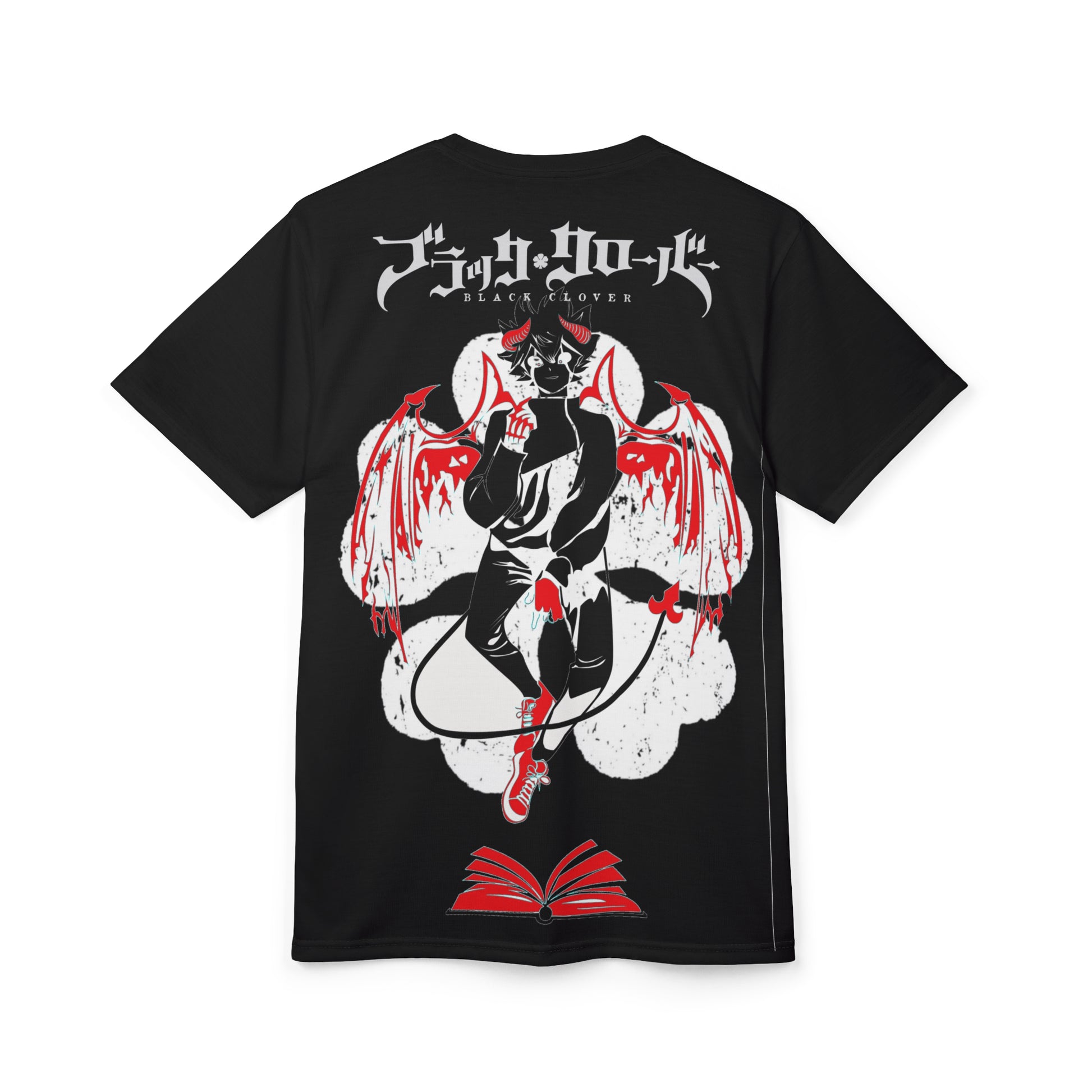 Black Clover anime unisex T-shirt with Asta demon print, all-over manga-inspired design, Japanese style, from Printify
