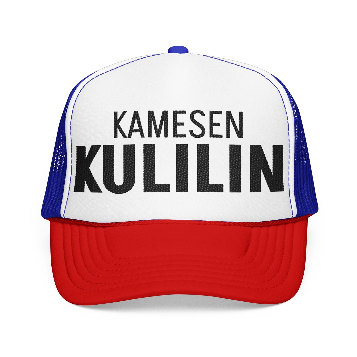 Kamesen Kulilin Krillin cosplay embroidered trucker hat featuring anime manga character design, casual and stylish headwear.