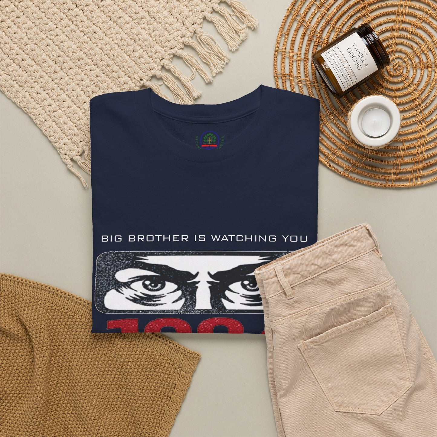 Gray Big Brother Is Watching You 1984 T-Shirt featuring George Orwell dystopian design and political protest print.