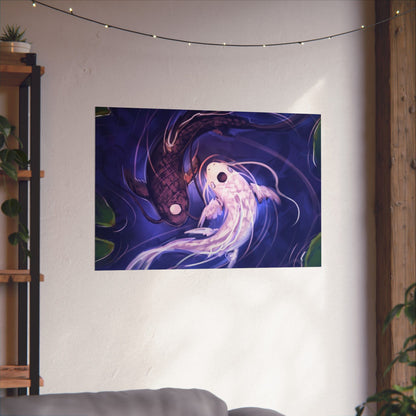 Yin Yang Koi Fish Matte Horizontal Poster | Avatar-Inspired Tui and La, Moon and Ocean Spirit