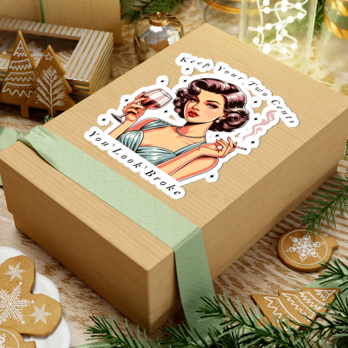 Keep Your Two Cents Kiss-Cut Stickers, Sarcastic Vintage Girl, Fun Decor - Secondhand Readers