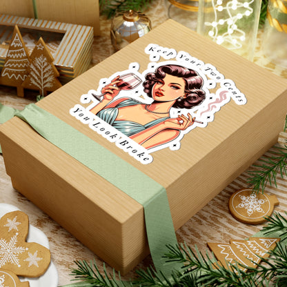 Keep Your Two Cents Kiss-Cut Stickers, Sarcastic Vintage Girl, Fun Decor - Secondhand Readers