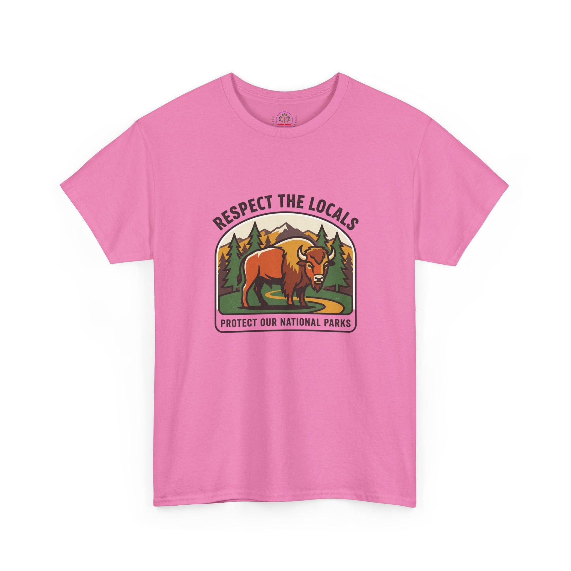 Respect the Locals Bison patch T-shirt from Printify featuring a wildlife graphic, perfect for hiking and outdoor enthusiasts.