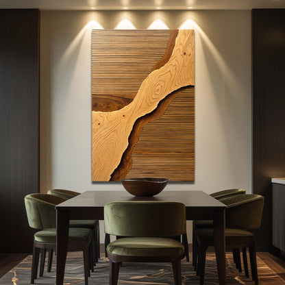 Canvas wall art featuring a wood rift design by Tailored Canvases, showcasing textured natural wood tones and modern abstract style.