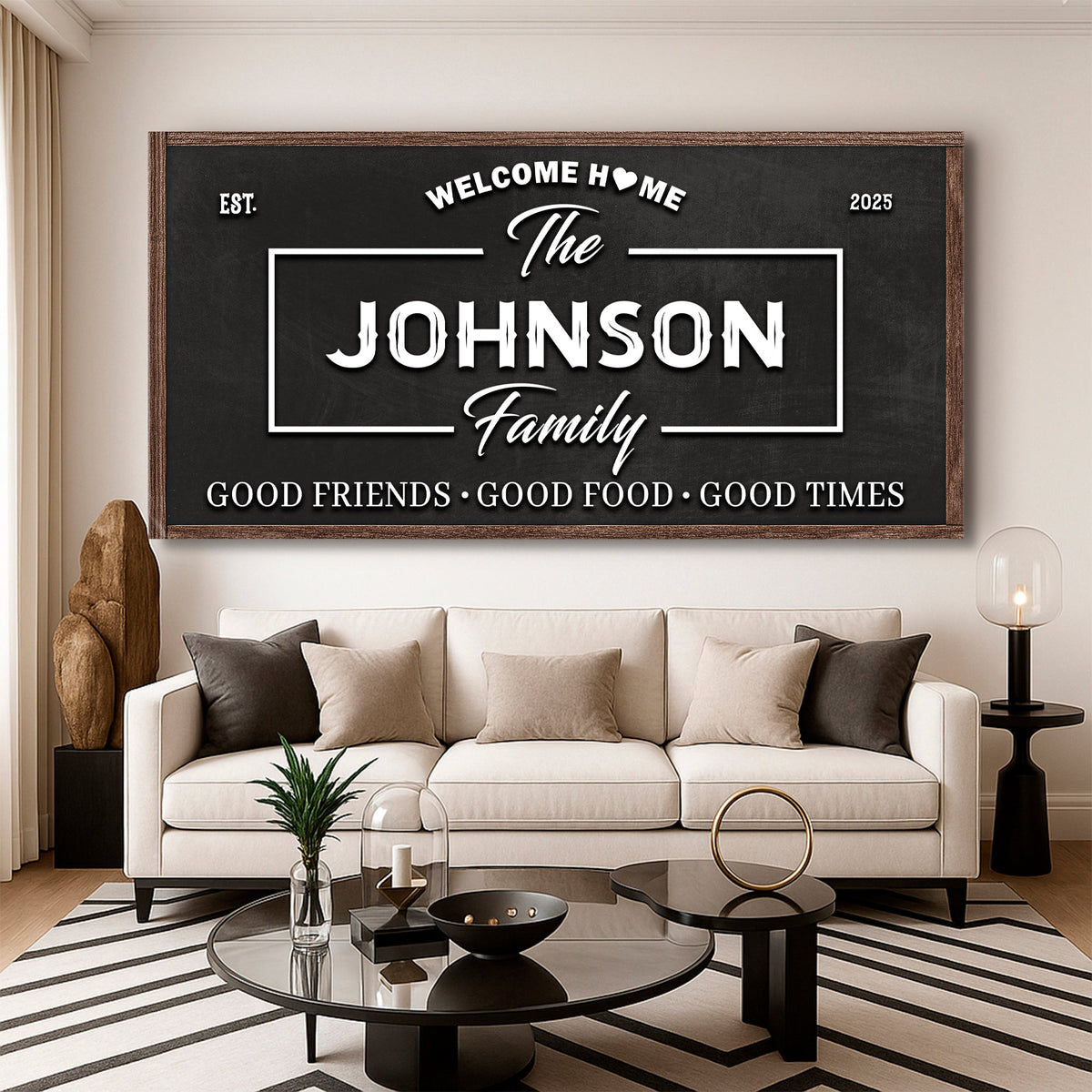 Welcome Home wall sign on canvas by Tailored Canvases, featuring a stylish design for home decor.
