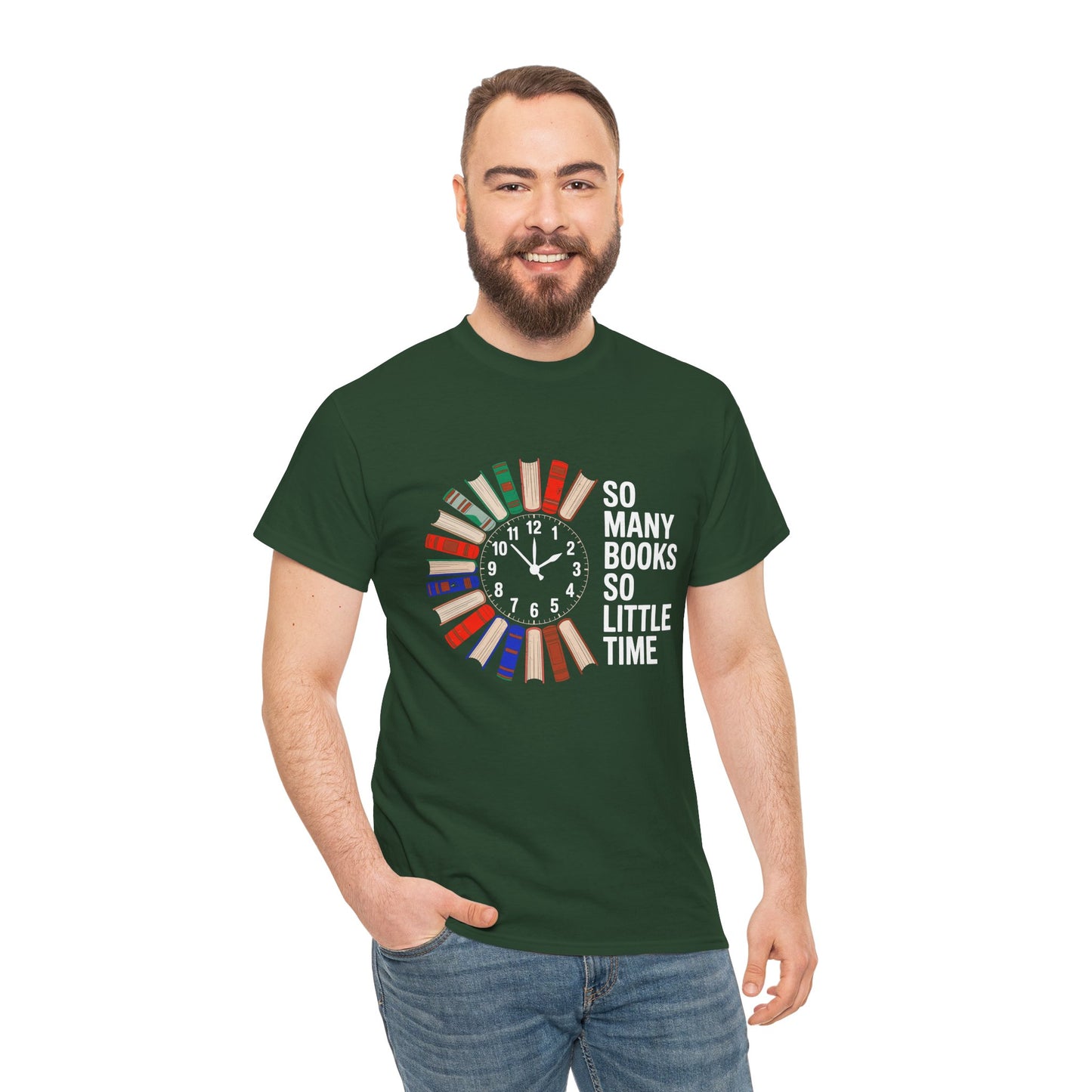 So Many Books So Little Time T-Shirt with reading clock design, a book lover tee featuring a bookish print by Printify.