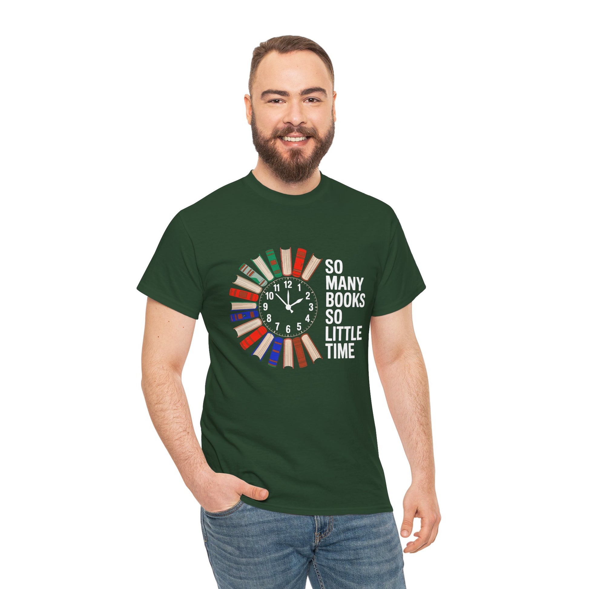 So Many Books So Little Time T-Shirt with reading clock design, a book lover tee featuring a bookish print by Printify.