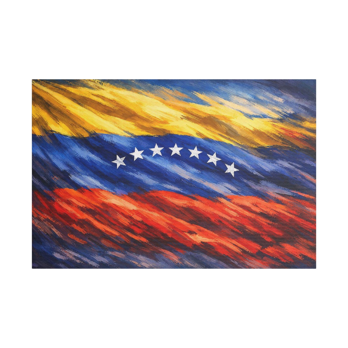 Venezuelan flag canvas print wall art, stretched satin art by Printify, ideal home decor for history enthusiasts