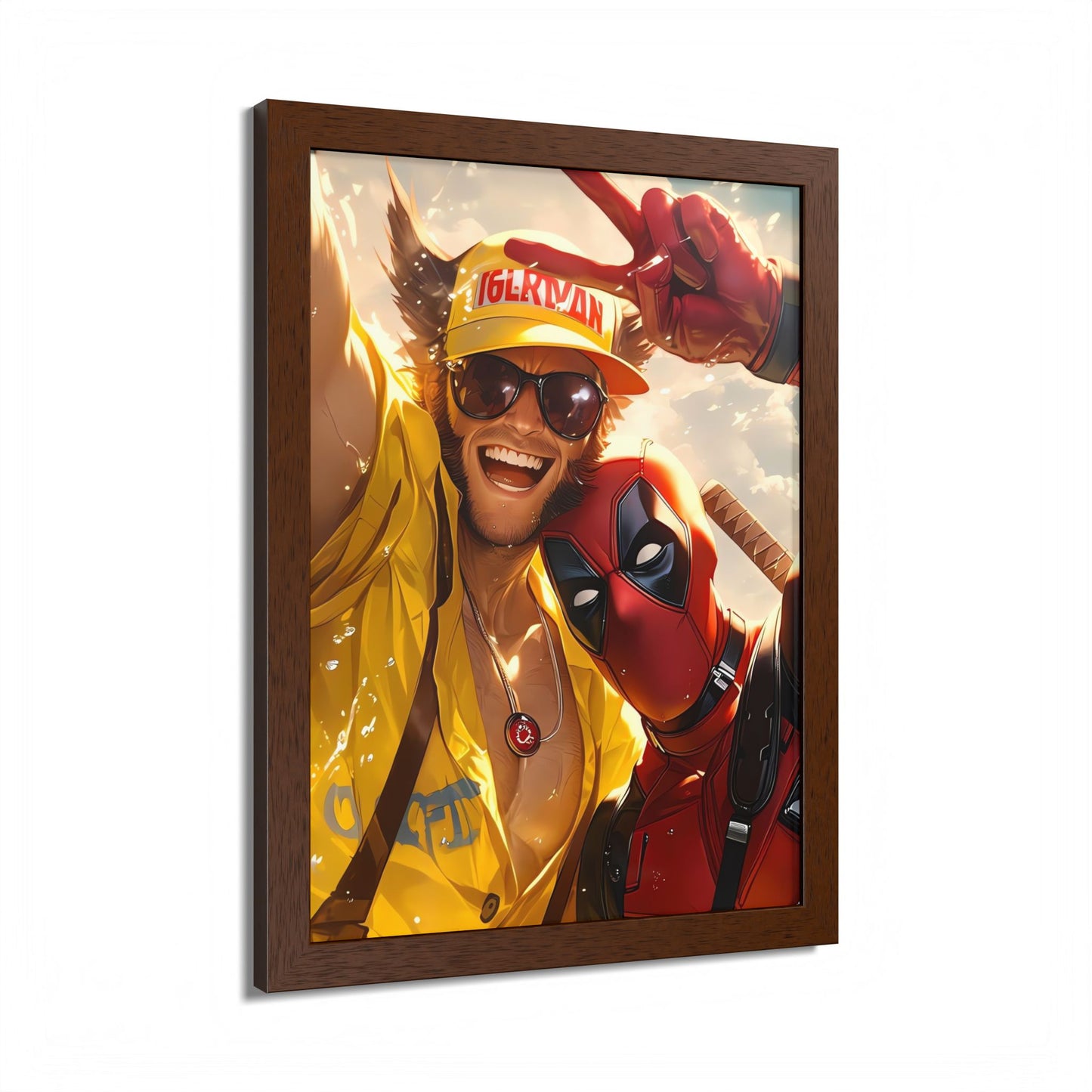 Framed Poster, Marvel Comics Art Style, Wolverine & Deadpool, Fun Wall Décor