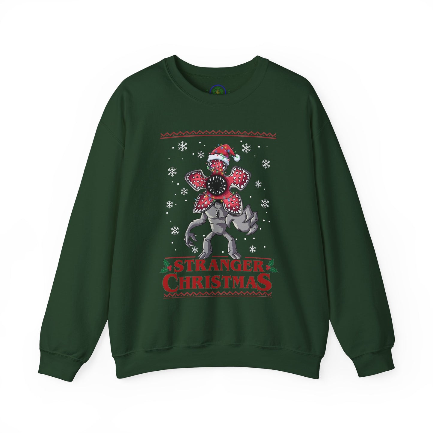 Stranger Christmas Crewneck Sweatshirt — Retro Holiday Stranger Things Demogorgon Design, Ugly Sweater
