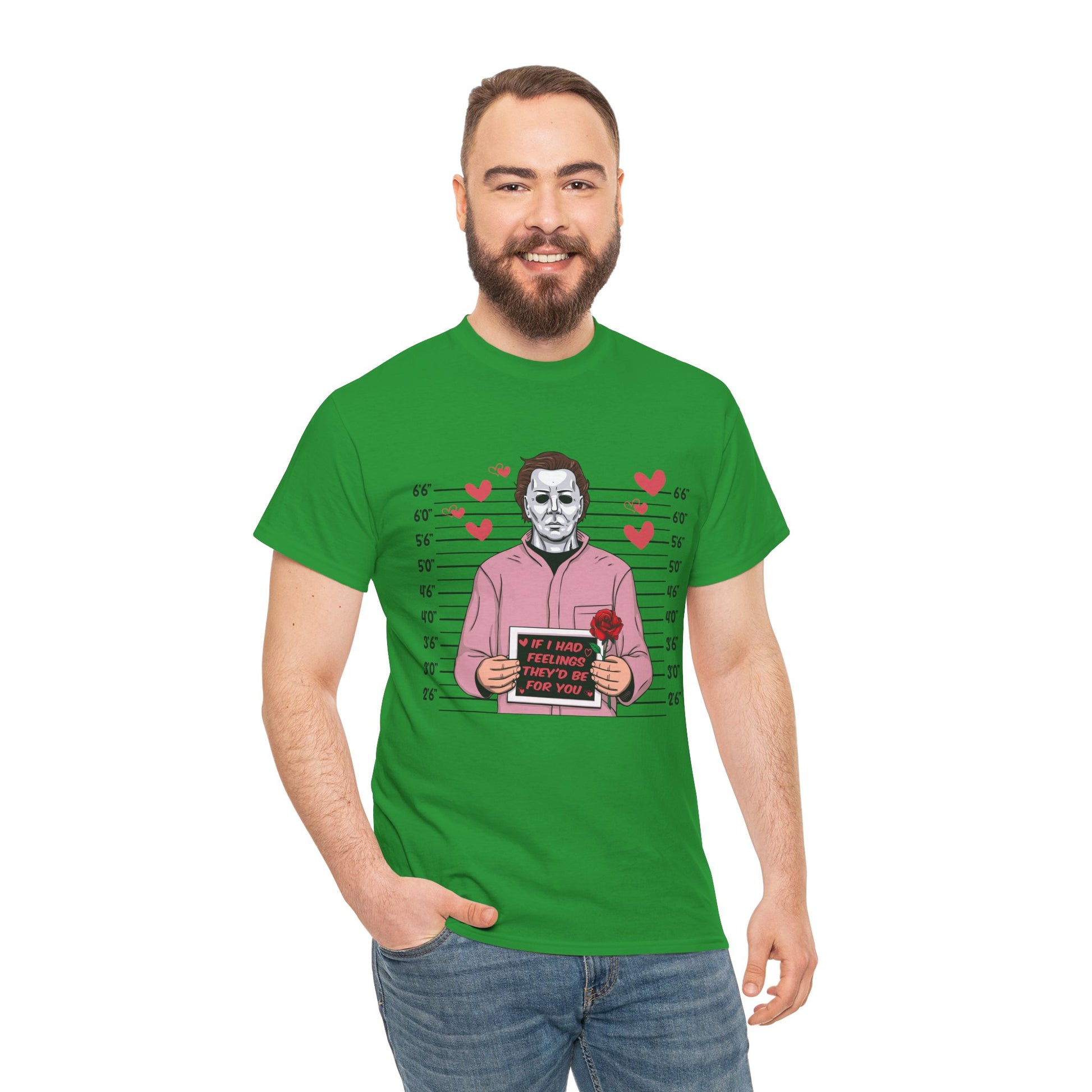 Michael Myers Mugshot T-Shirt — "If I Had Feelings They'd Be For You" Cute Horror Valentine Tee - Secondhand Readers