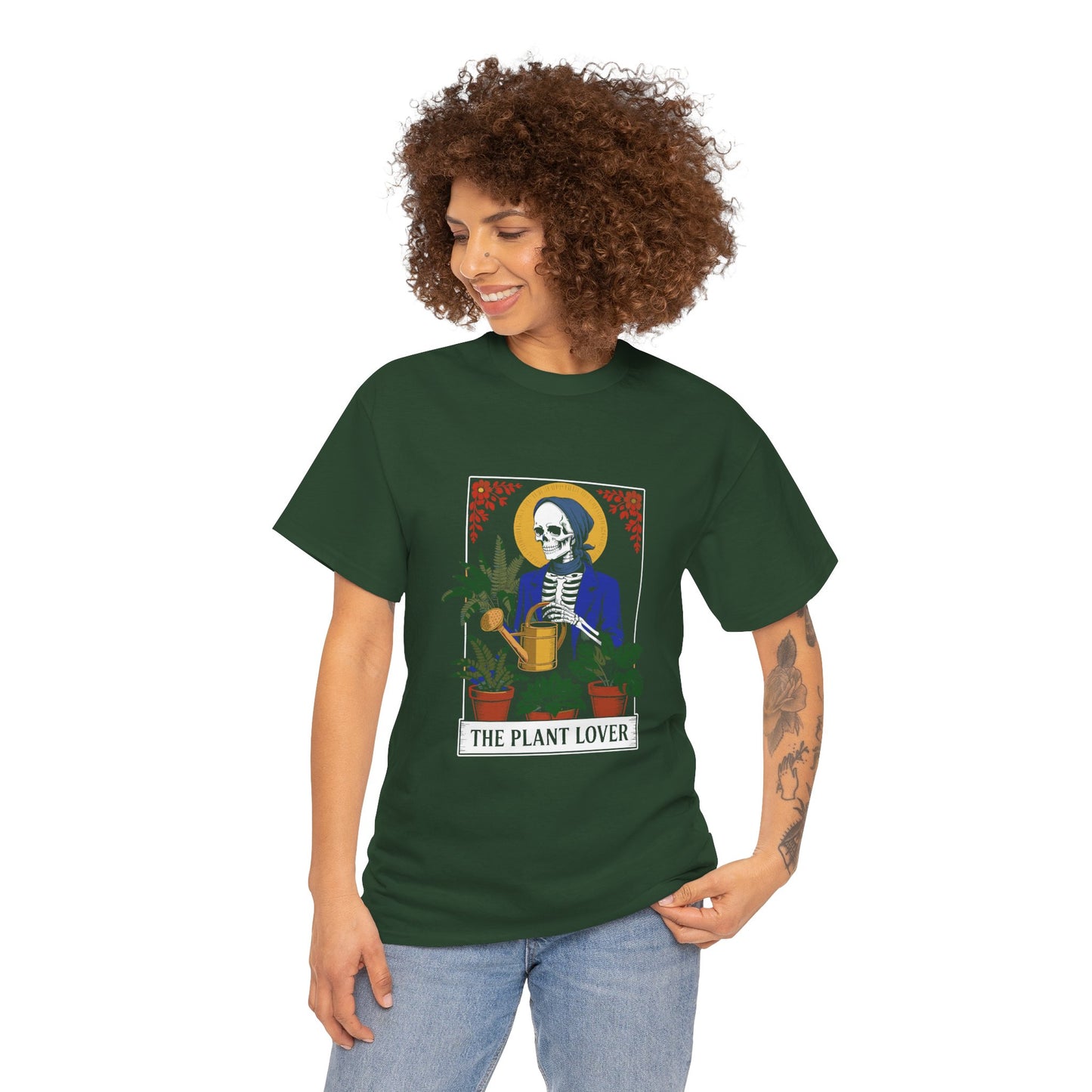Plant lover T-shirt featuring tarot card design, perfect for plant enthusiasts and fans of quirky, creative plant-themed clothing.