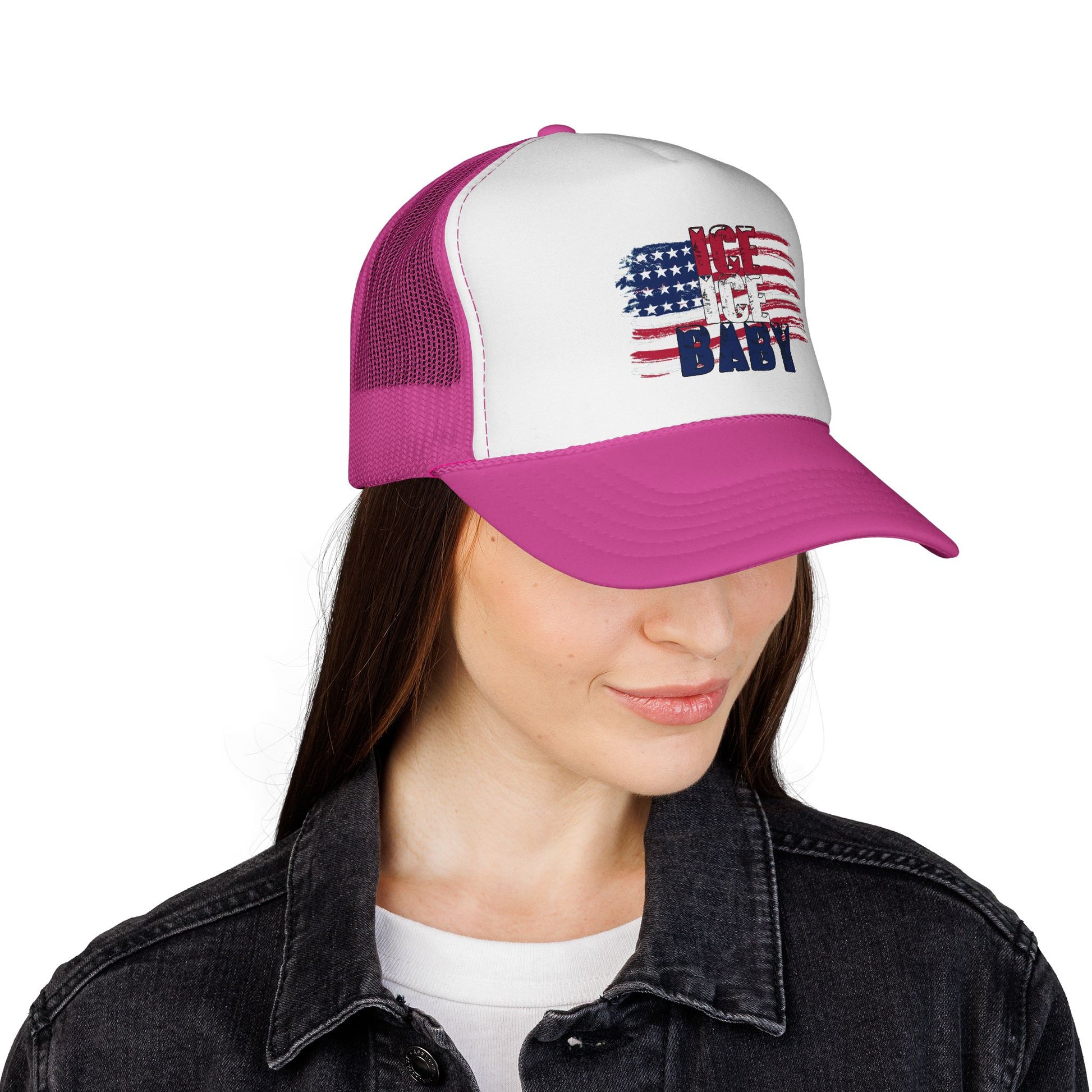 Patriotic Hat, Unisex Trucker Cap, Ice Ice Baby American Flag, America First, Red White and Blue, USA - Secondhand Readers