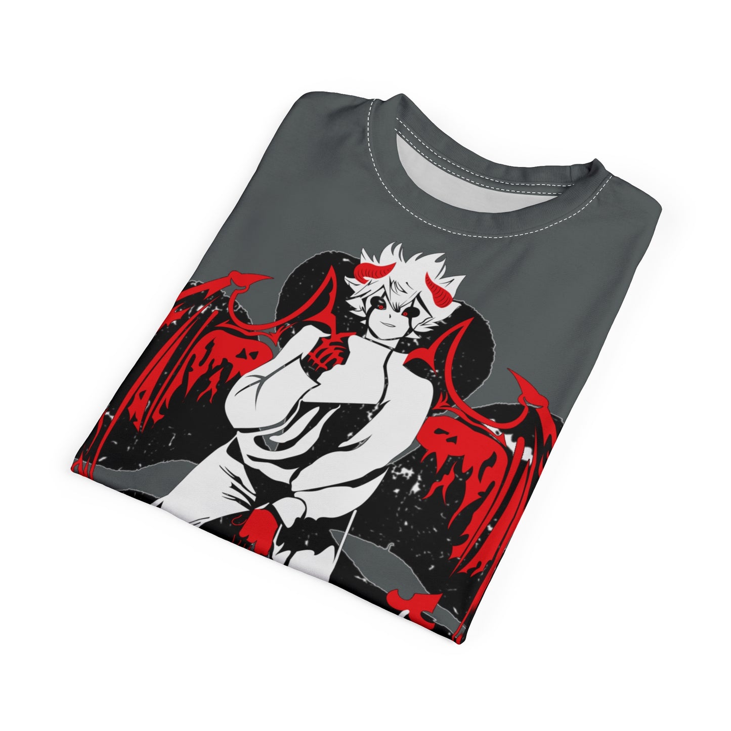 Black Clover Asta demon print unisex anime tee with all-over manga-inspired design, Japanese-themed manga fan shirt by Printify
