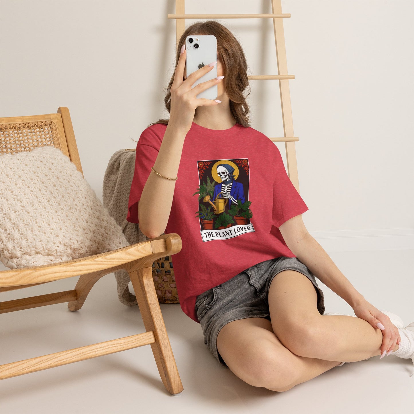 Plant lover T-shirt featuring a tarot card design for plant enthusiasts, casual graphic tee for plant enthusiasts and gift ideas.