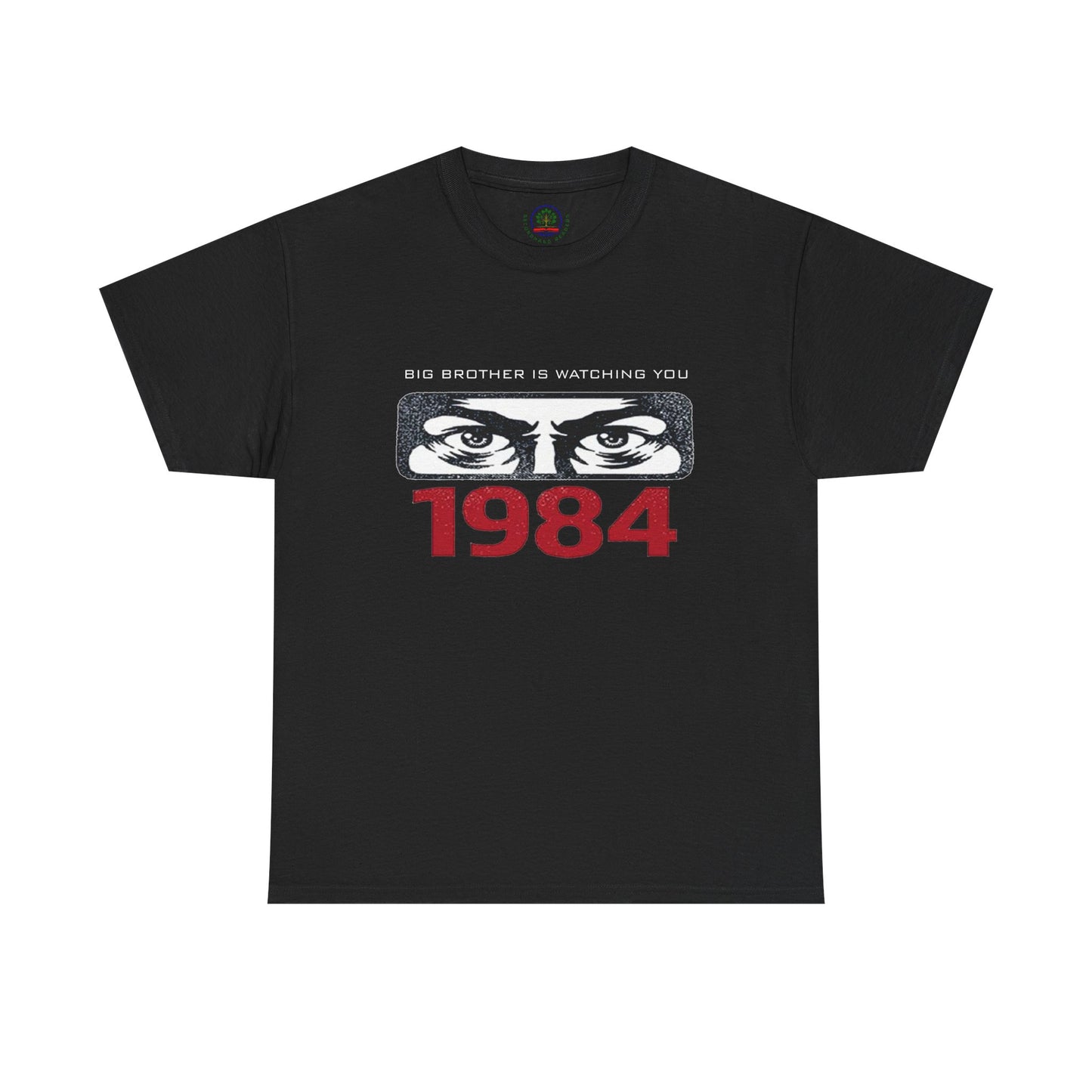 Gray Big Brother Is Watching You 1984 T-shirt by Printify featuring George Orwell dystopian design and political protest imagery.