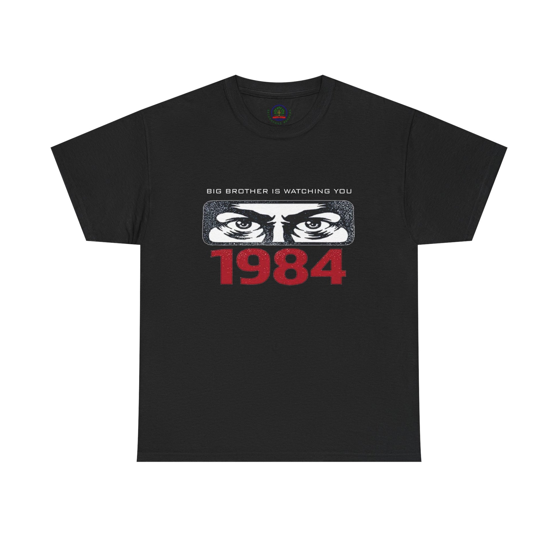 Gray Big Brother Is Watching You 1984 T-shirt by Printify featuring George Orwell dystopian design and political protest imagery.