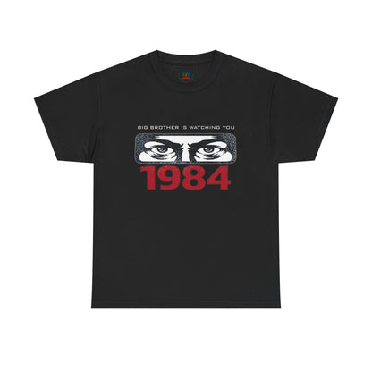 Gray Big Brother Is Watching You 1984 T-shirt by Printify featuring George Orwell dystopian design and political protest imagery.