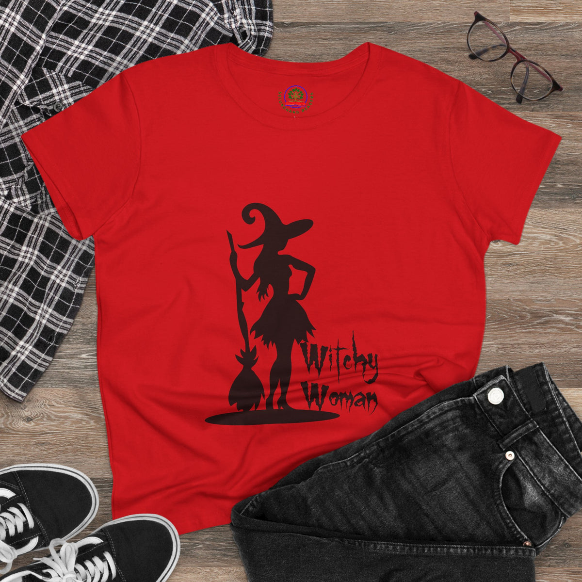 Witchy Woman Tee, Halloween Shirt, Women's Midweight Cotton Tee, Spooky Gift