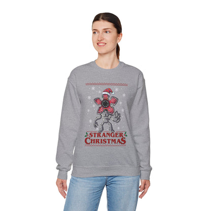 Stranger Christmas Crewneck Sweatshirt — Retro Holiday Stranger Things Demogorgon Design, Ugly Sweater