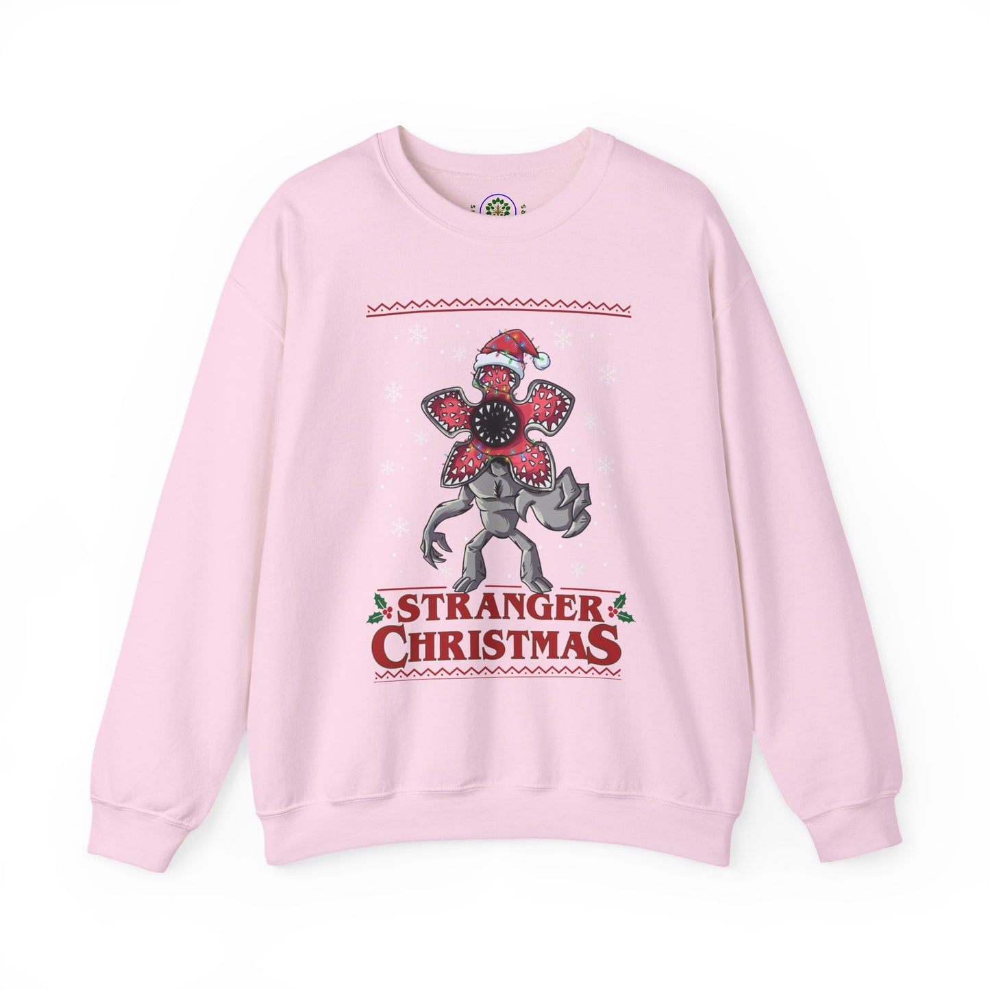Stranger Christmas Crewneck Sweatshirt — Retro Holiday Stranger Things Demogorgon Design, Ugly Sweater