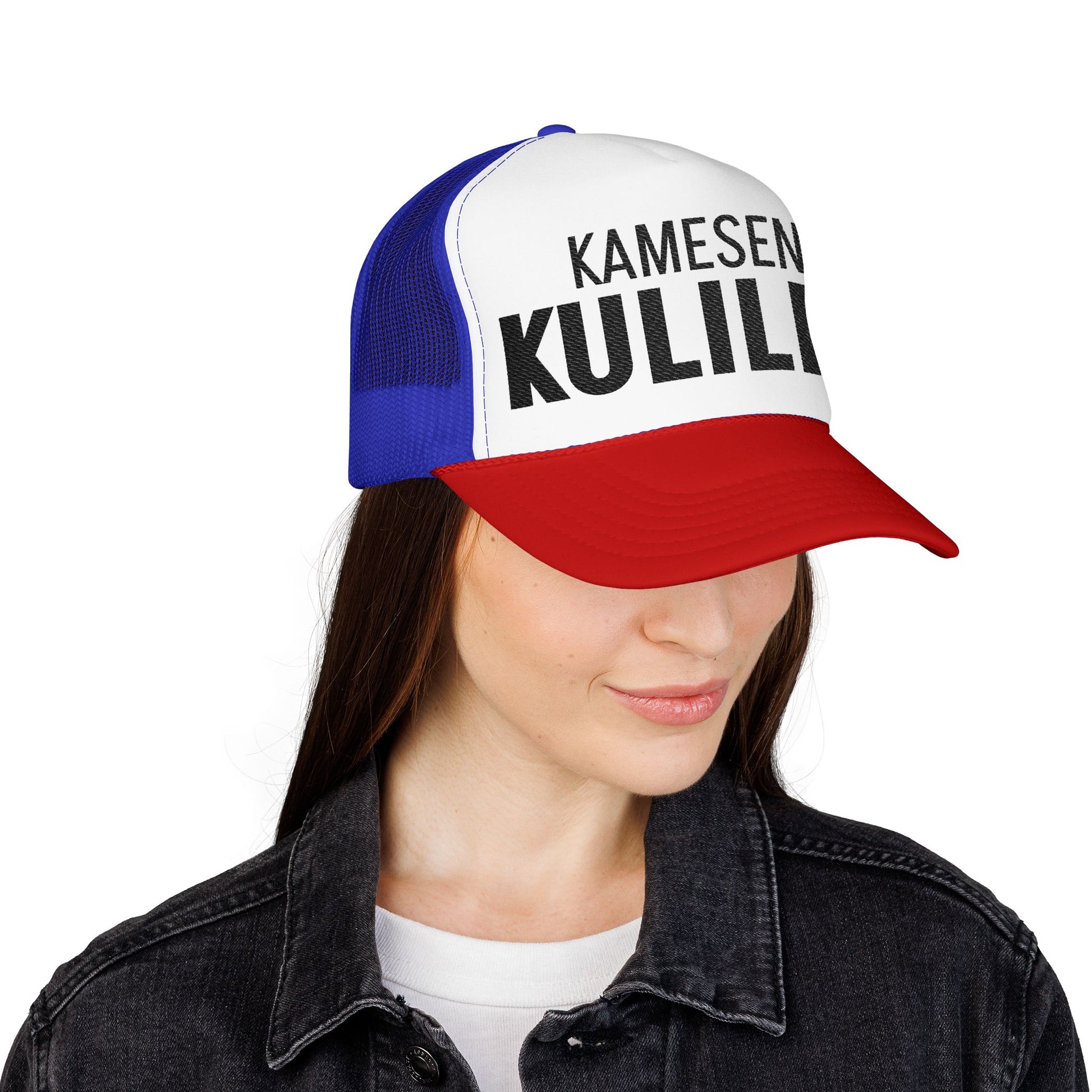 Kamesen Kulilin Krillin cosplay embroidered trucker hat with character design, anime manga style, casual adjustable hat.
