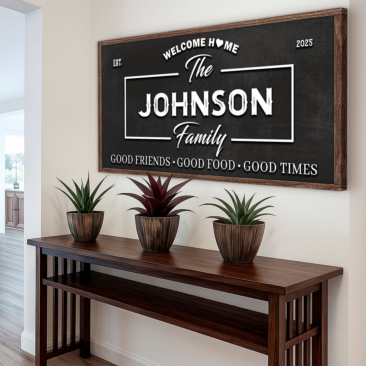 Welcome Home wall sign canvas by Tailored Canvases showing a cozy, stylish home decor quote on a natural-colored canvas.